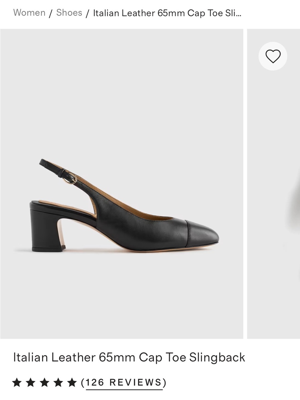 Quince Black Cap Toe Leather Slingback Pump